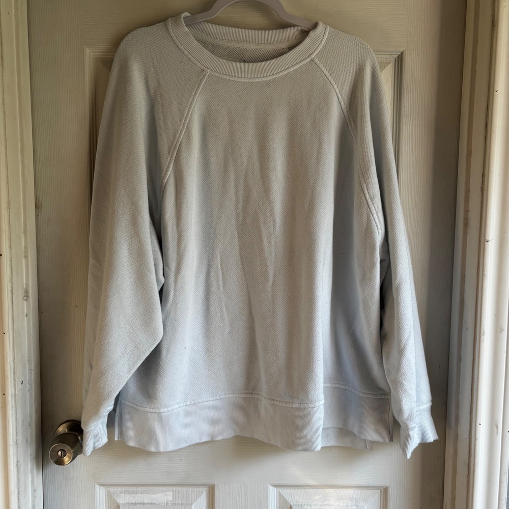 Aerie Oversized Waffle Knit‎ Sweatshirt Light Blue Long Sleeve Pullover Top L